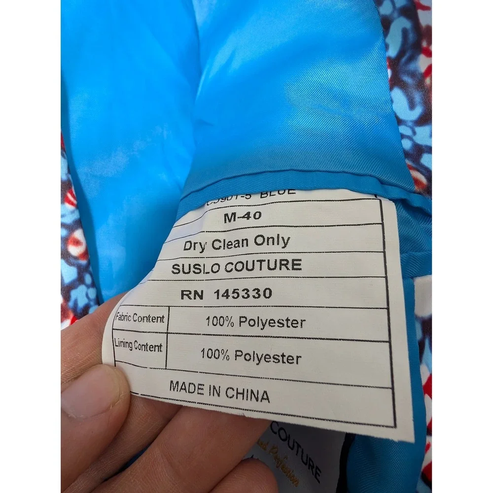 NEW! Suslo Couture Blazer Mens Med Blue Candy Cane Christmas Holiday CJ901-5 NWT